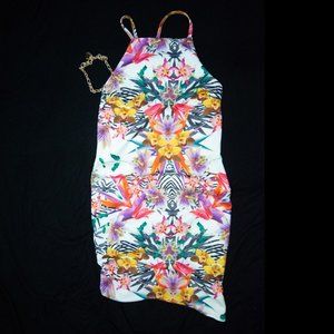 Tropical Floral High Neck Mini Dress